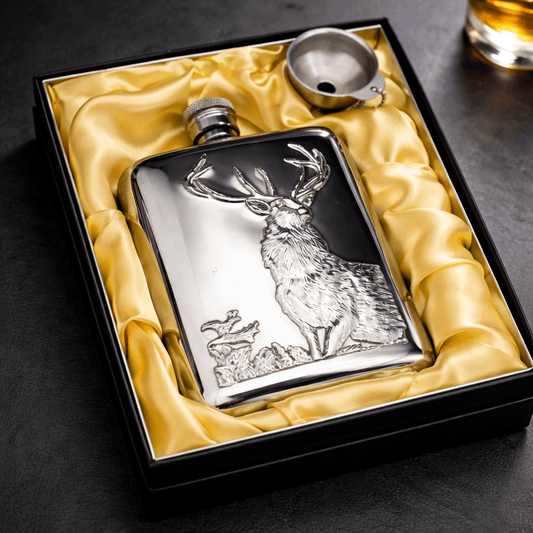Engraved Stainless Steel Hip Flask Gift Set – Embossed Animal Design, Funnel Included